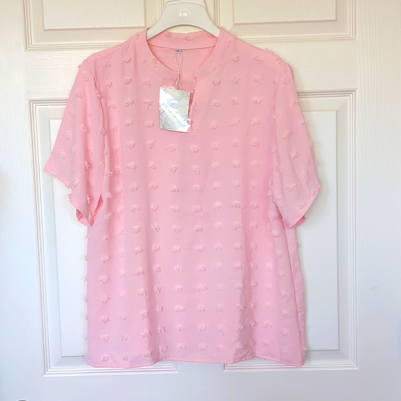 Fashion Original Design Pink V Neck Chiffon Pullover Women's Top Plus 2X - Picture 3 of 7